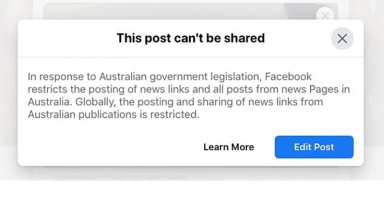 Australia: Facebook blocca tutte le news, gli aggiornamenti del governo e della sanita`: Un assalto ad una nazione sovrana
