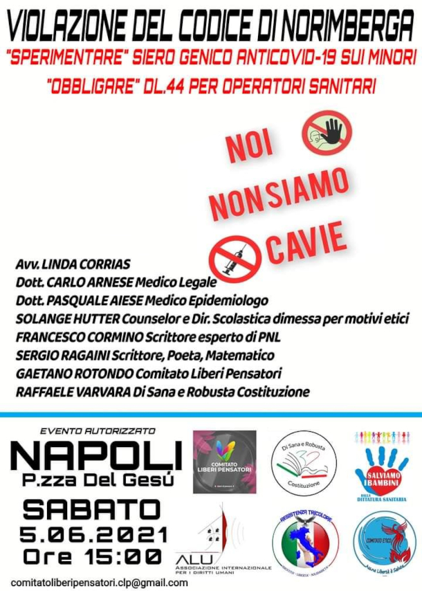 Parte da Napoli una nuova iniziativa: “NOI NON SIAMO CAVIE”