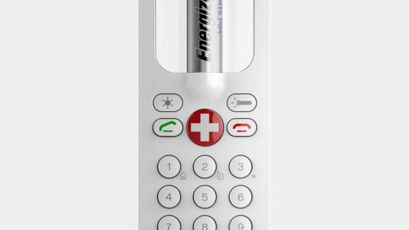 SpareOne, telefono di emergenza senza display, alimentato da una pila AA