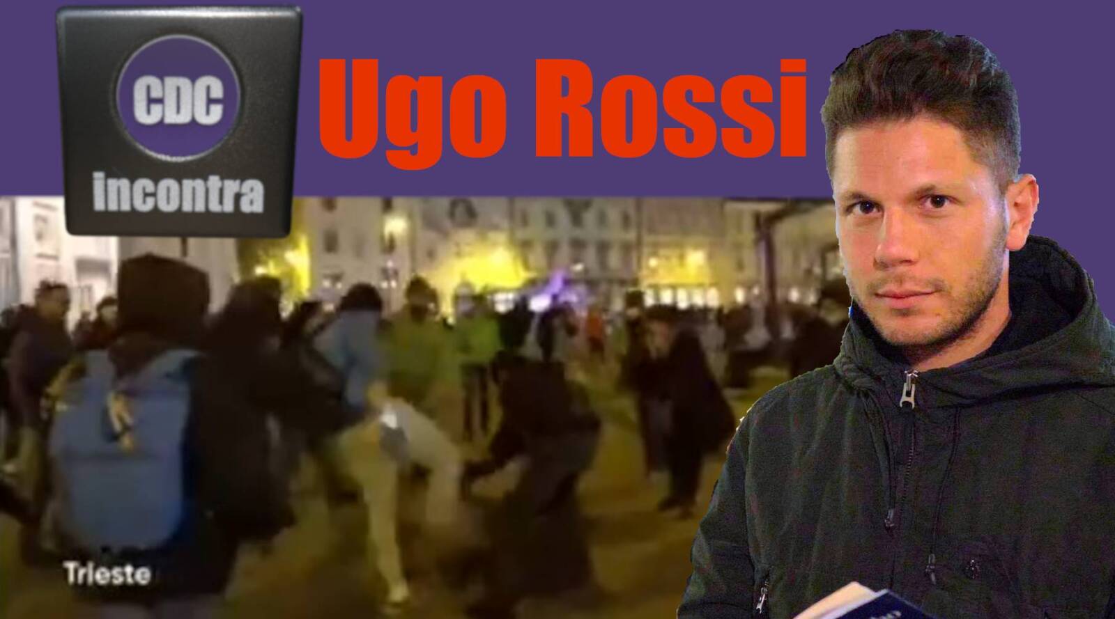 Ugo Rossi in primo piano e sullo sfondo attacco della Digos ai manifestanti di Trieste