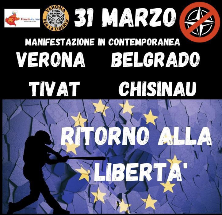31 marzo in piazza: Verona, Belgrado, Tivat e Chisinau contro la Nato e la Ue