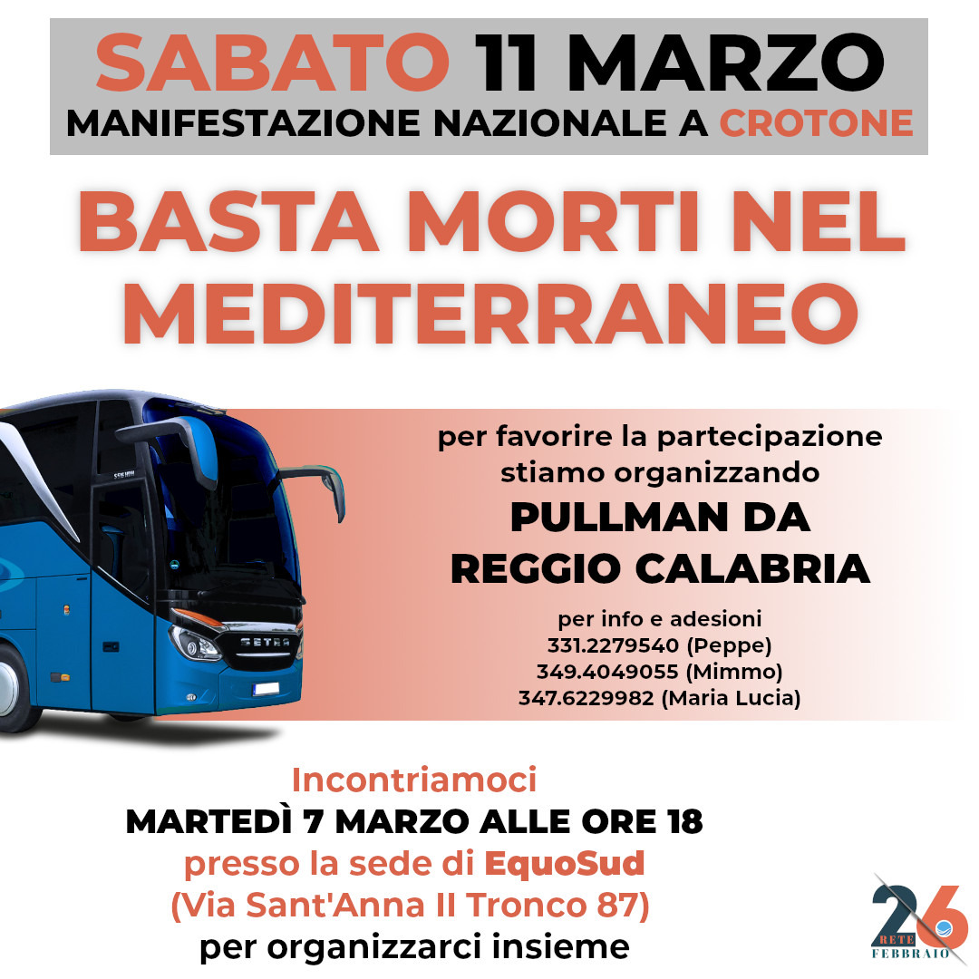 Basta morti nel Mediterraneo: sabato 11 marzo manifestazione nazionale a Crotone