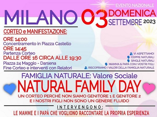 3 Settembre, a Milano in piazza il Natural Family Day - Famiglia Naturale: Valore Sociale
